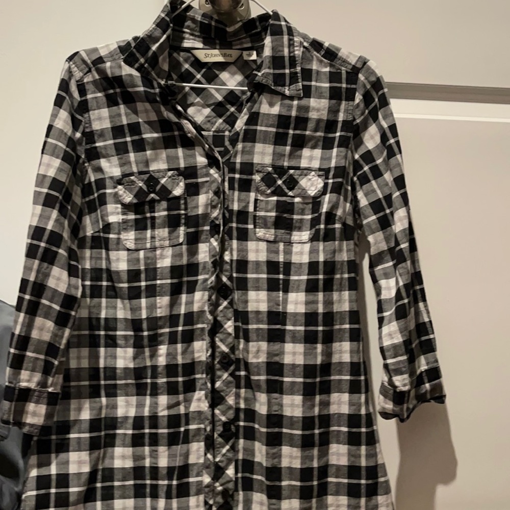 Black and white checkered button down